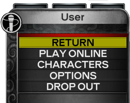 Rock Band 3's menu, showing the username set to the default "User."