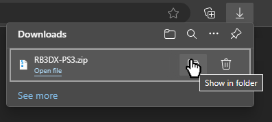 Rock Band 3 Deluxe's .zip archive in Edge's download tray.