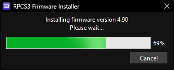 A screenshot of RPCS3's Firmware Installer in the middle of installing firmware version 4.90.