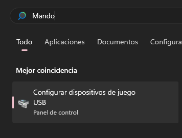 Una captura de Windows mostrando el panel de control para configurar dispositivos de juego USB.