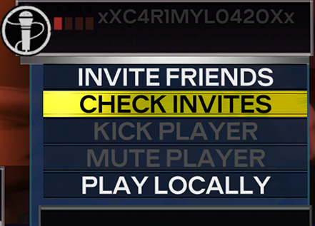 A screenshot of Rock Band 3 with "Invite Friends" selected