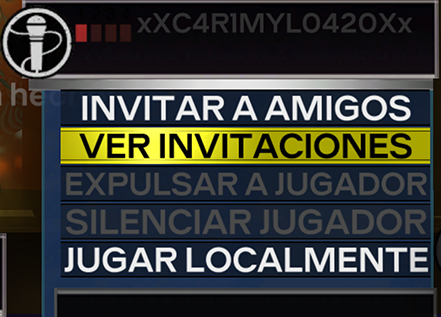 Una captura de Rock Band 3 con "Ver Invitaciones" seleccionado.