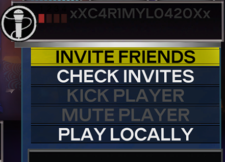 A screenshot of Rock Band 3 with "Invite Friends" selected