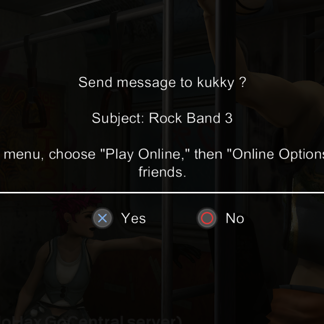 A screenshot of a Rock Band 3 invite message in RPCN's messaging system.