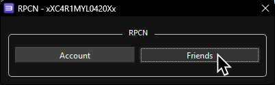 A screenshot of RPCS3's RPCN menu, with "Friends" highlighted