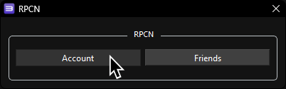 A screenshot of RPCS3's RPCN menu with "Account" highlighted