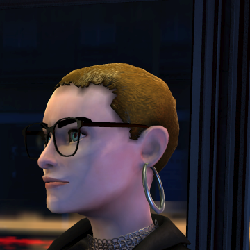 A screenshot of Rock Band 3, with a character showing the Buzz Cut haircut.