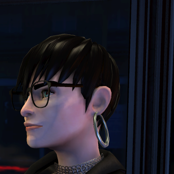 A screenshot of Rock Band 3, with a character showing the Chopped Off haircut.