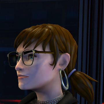 A screenshot of Rock Band 3, with a character showing the Little Pigtails haircut.