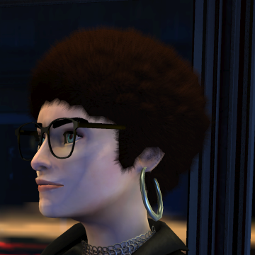 A screenshot of Rock Band 3, with a character showing the T.W.A. haircut.