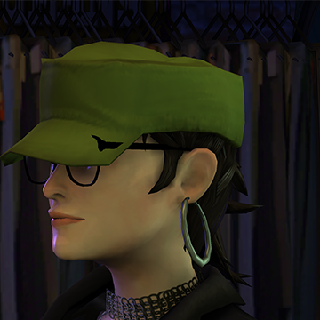 A screenshot of Rock Band 3, with a character showing the G.I. Jane hat.