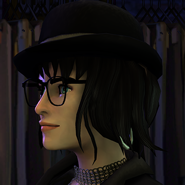 A screenshot of Rock Band 3, with a character showing the Holy Bowler hat.