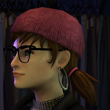 A screenshot of Rock Band 3, with a character showing the Knit Cap hat.