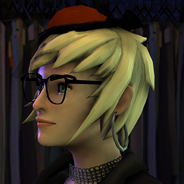 A screenshot of Rock Band 3, with a character showing the Lolita Hat hat.