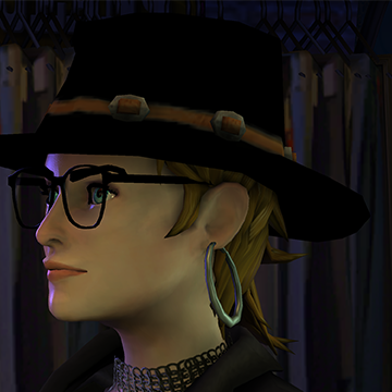 A screenshot of Rock Band 3, with a character showing the Metal Outlaw /w Short Hair hat.