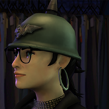 A screenshot of Rock Band 3, with a character showing the Pickelhaube hat.