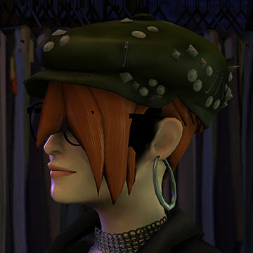 A screenshot of Rock Band 3, with a character showing the Raspberry Cap hat.