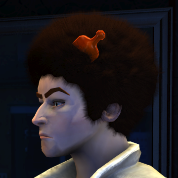 A screenshot of Rock Band 3, with a character showing the Afro haircut.