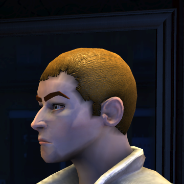 A screenshot of Rock Band 3, with a character showing the Buzz Cut haircut.