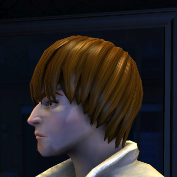 A screenshot of Rock Band 3, with a character showing the Classic Mop haircut.