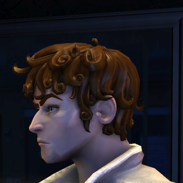 A screenshot of Rock Band 3, with a character showing the Curls Just Wanna Have Fun haircut.