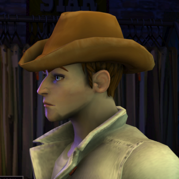 A screenshot of Rock Band 3, with a character showing the Happy Rancher hat.