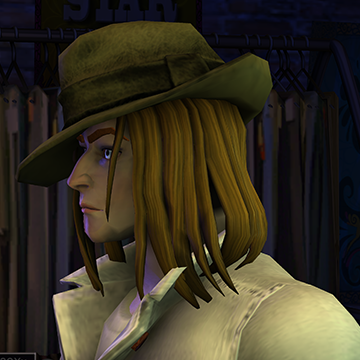 A screenshot of Rock Band 3, with a character showing the Jazz Man hat.