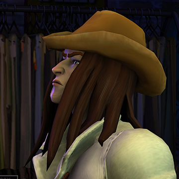 A screenshot of Rock Band 3, with a character showing the Suburban Cowboy hat.