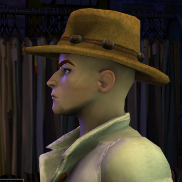 A screenshot of Rock Band 3, with a character showing the The Bad Guy hat.