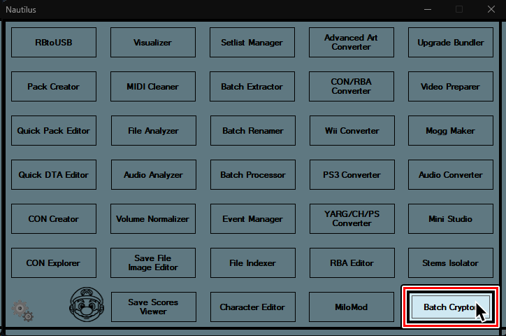 A screenshot of Nautilus. A cursor hovers over "Batch Cryptor."
