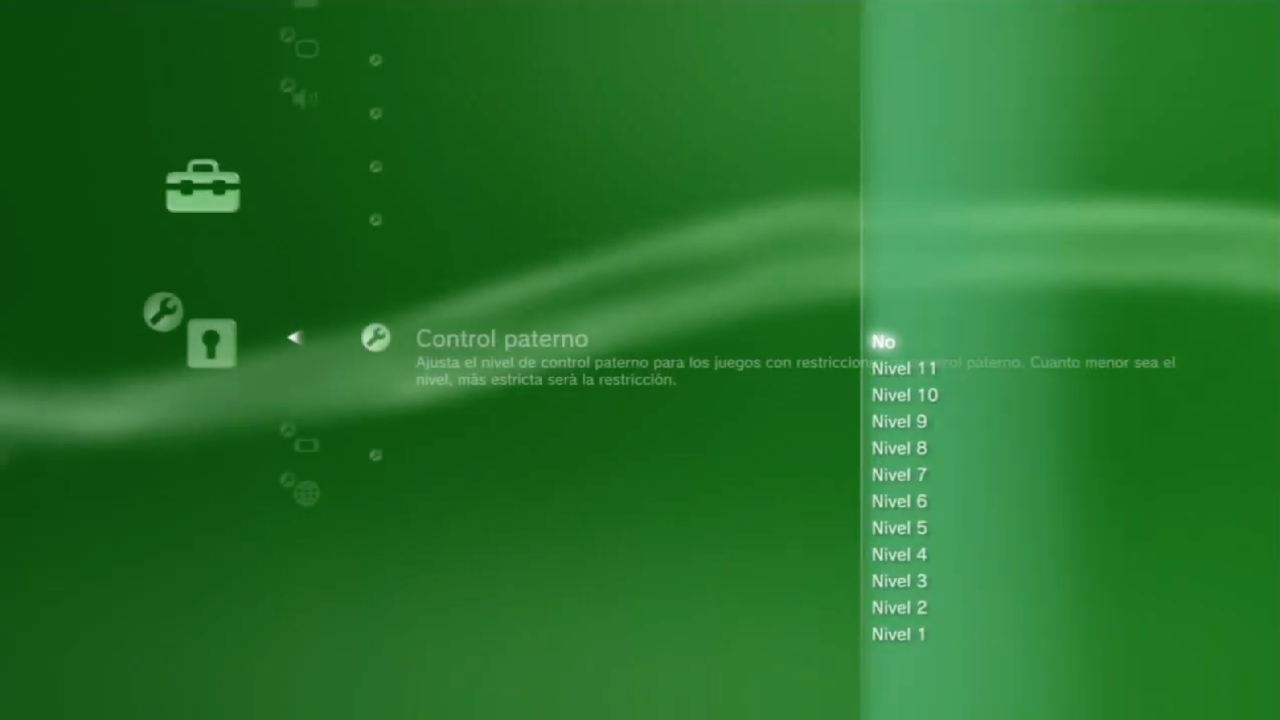 A screenshot of the parental control menu in PlayStation 3's XMB home menu. The level is set to "Off".