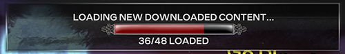 A screenshot of Rock Band 3 loading downloaded content. It is loading 48 packages.