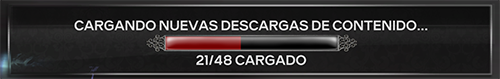 Una captura de Rock Band 3 cargando descargas de contenido. Esta cargando 48 descargas.