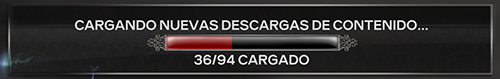 Una captura de Rock Band 3 cargando descargas de contenido. Esta cargando 94 descargas.