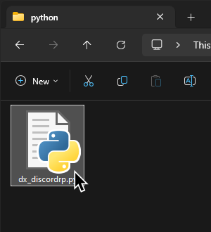 Una captura del explorador de archivos con el cursor sobre el archivo de "dx_discordrp.py."