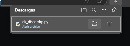 Una captura de "dx_discordrp.py" en la bandeja de descargar.