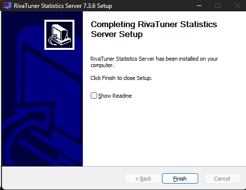 A screenshot of RTSS' installer on the last page.